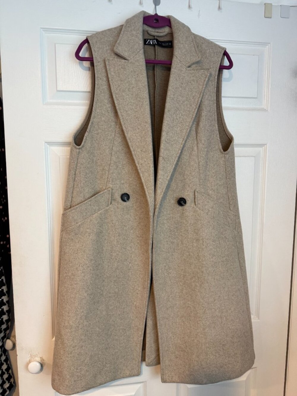 ZARA Beige Sleeveless Long Vest Coat – Size M
